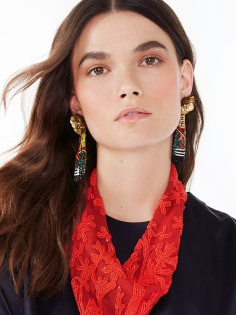 NWT Mignonne Gavigan Victoria Necklace Scarf Red Beaded Silk